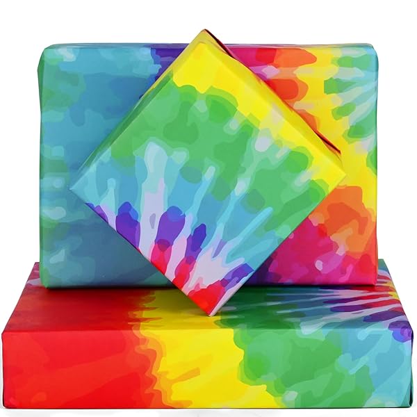 Bolsome Colorful Tie Dye Wrapping Paper Rainbow Gift Wrap for Birthday Christmas Baby Shower DIY Craft 12 Sheets 19.7 x 27.6 Inches - Image 11