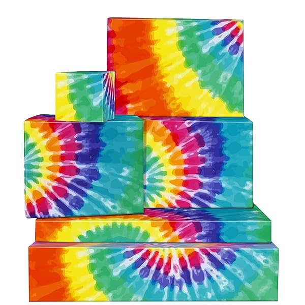 Bolsome Colorful Tie Dye Wrapping Paper Rainbow Gift Wrap for Birthday Christmas Baby Shower DIY Craft 12 Sheets 19.7 x 27.6 Inches - Image 2