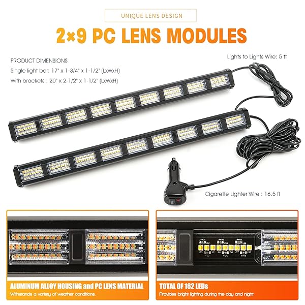 BooYu [Upgraded] Red Blue Police Firefighter Emergency Strobe Traffic Advisor Light Bar Switchable 4 Colors 162 LED Windshield 2 in 1 Visor Safety - Image 5