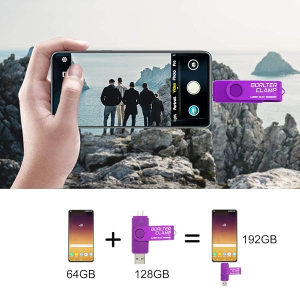 BorlterClamp 128GB USB 3.0 Flash Drive Dual Port Memory Stick for Android Smartphone Tablet and Computer Purple - Image 4