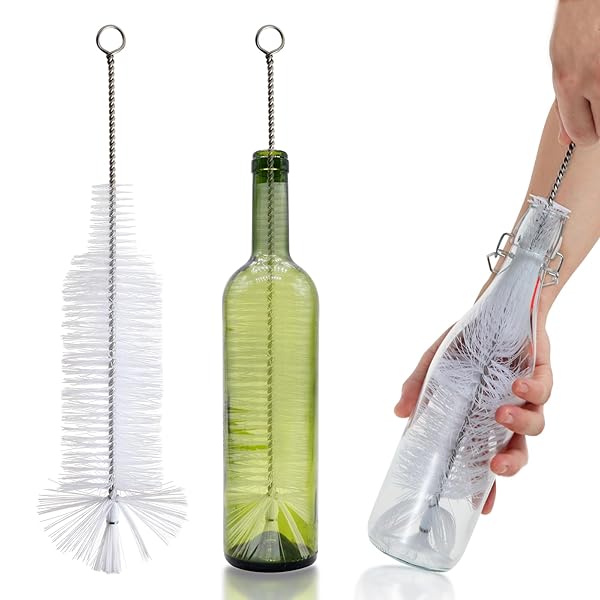 FOLUNUE Premium Bottle Brush for Narrow Neck Wine, Beer, Soda & Long Cups - Perfect Cleaning Tool (White + 1PC)