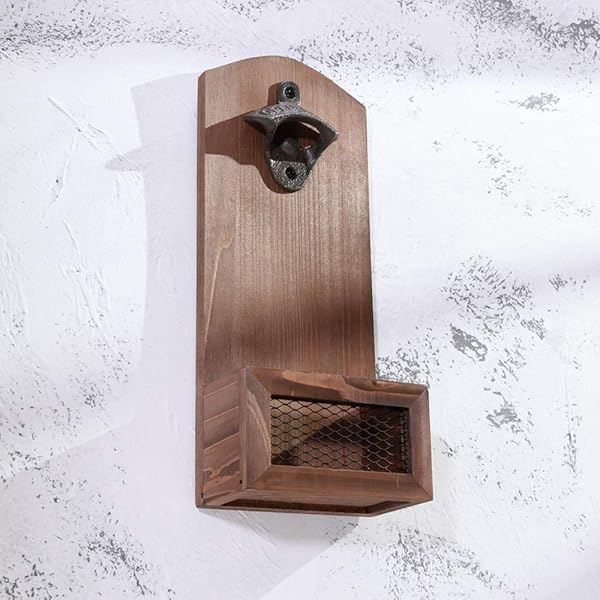 Vintage Wooden Wall Mounted Bottle Opener with Cap Collector - Perfect Gift for Men & Beer Lovers, Ideal Bar Decoration - Image 5