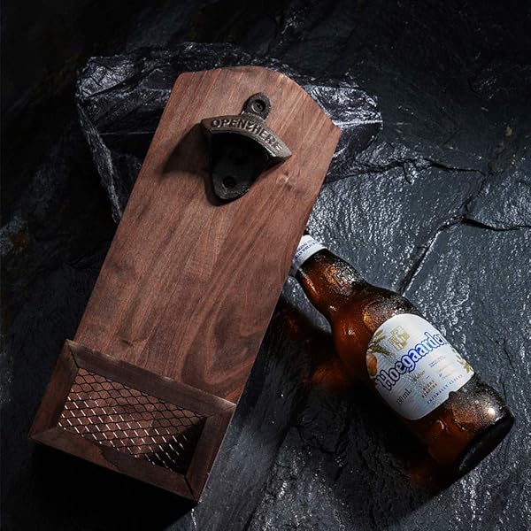Vintage Wooden Wall Mounted Bottle Opener with Cap Collector - Perfect Gift for Men & Beer Lovers, Ideal Bar Decoration - Image 6