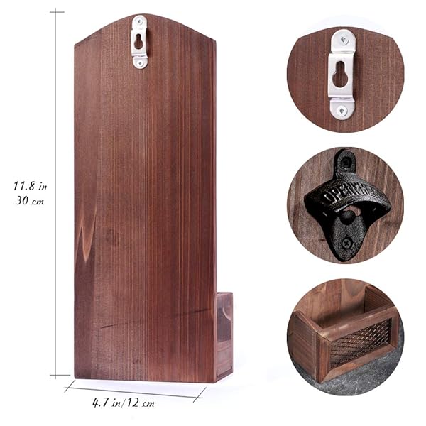 Vintage Wooden Wall Mounted Bottle Opener with Cap Collector - Perfect Gift for Men & Beer Lovers, Ideal Bar Decoration - Image 7