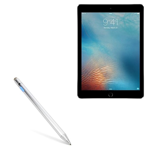 BoxWave Stylus Pen for iPad Pro 9.7 2016 AccuPoint Active Stylus with Ultra Fine Tip Metallic Silver