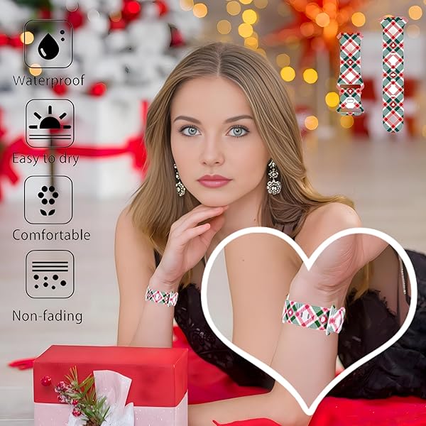 Breathable Christmas Plaid Pattern Bands Compatible with Apple Watch 42mm 44mm 45mm 46mm 49mm M L,Men Women Colorful Soft Silicone Wristband Strap - Image 2