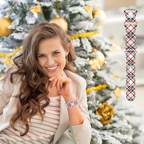 Breathable Christmas Plaid Pattern Bands Compatible with Apple Watch 42mm 44mm 45mm 46mm 49mm M L,Men Women Colorful Soft Silicone Wristband Strap - Image 3