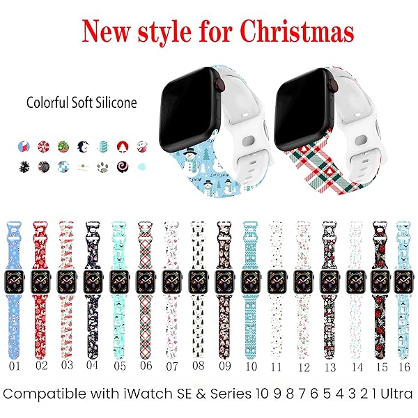 Breathable Christmas Plaid Pattern Bands Compatible with Apple Watch 42mm 44mm 45mm 46mm 49mm M L,Men Women Colorful Soft Silicone Wristband Strap - Image 7