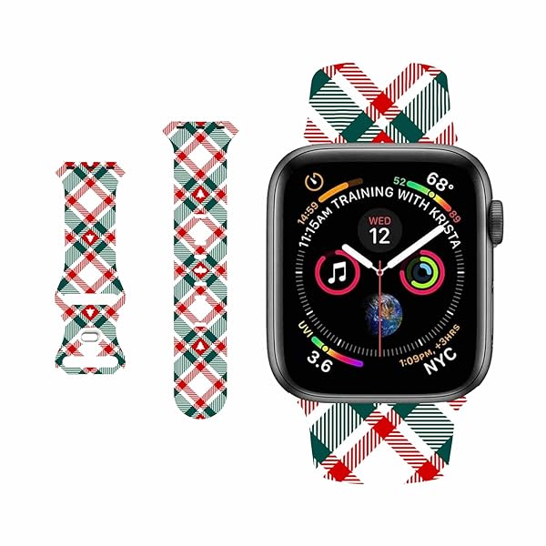 Breathable Christmas Plaid Pattern Bands Compatible with Apple Watch 42mm 44mm 45mm 46mm 49mm M L,Men Women Colorful Soft Silicone Wristband Strap