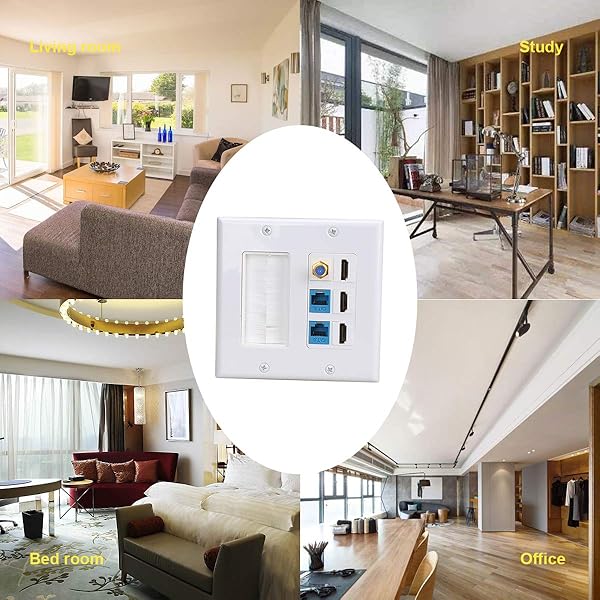 PHIZLI 2-Gang Brush Wall Plate with 3 HDMI & Cat 6 Coax Cable Ports - Female-Female Faceplate for Easy Cable Management - Image 7