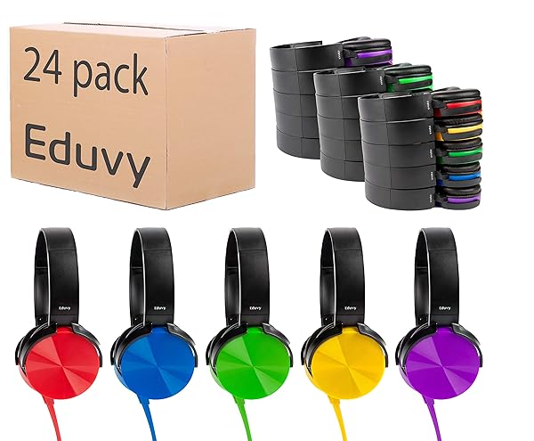 24 Pack Durable Wired Classroom Headphones for Students - Essential Teacher Supplies in Mixed Colors