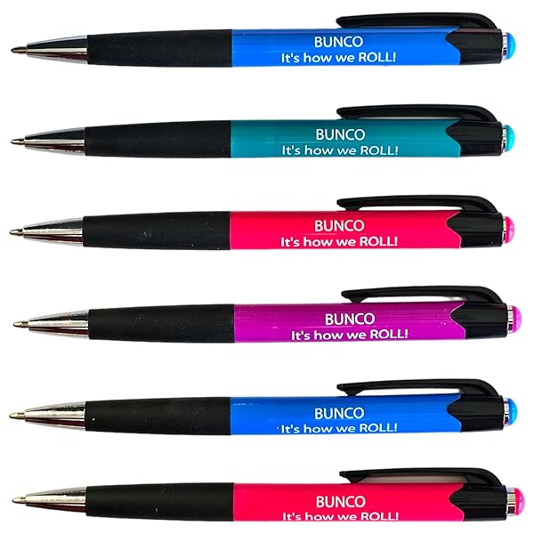 Bunco Pen Set of 6 Assorted Colored Pens with Its How We Roll Printed Great for Bunco Supplies Prizes and Gifts
