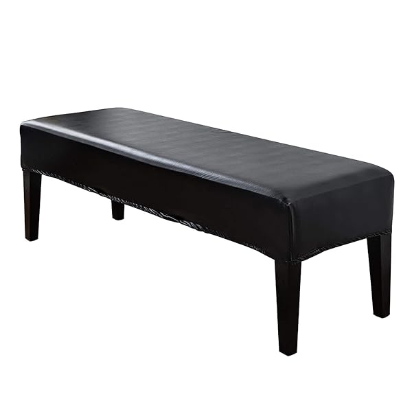 CALIDAKA PU Leather Bench Cover - Elastic, Washable & Removable Protector for 42-54 Inch Benches (Black)