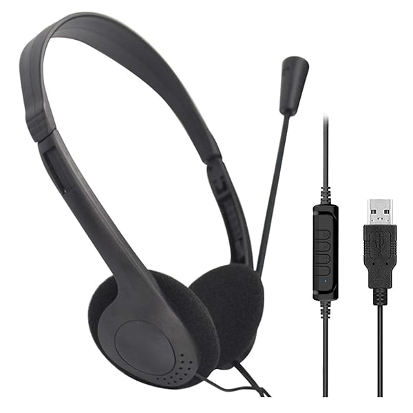 CALIDAKA USB Headset with Microphone Lightweight PC Headphones for Business Online Courses Gaming and Noise Reduction
