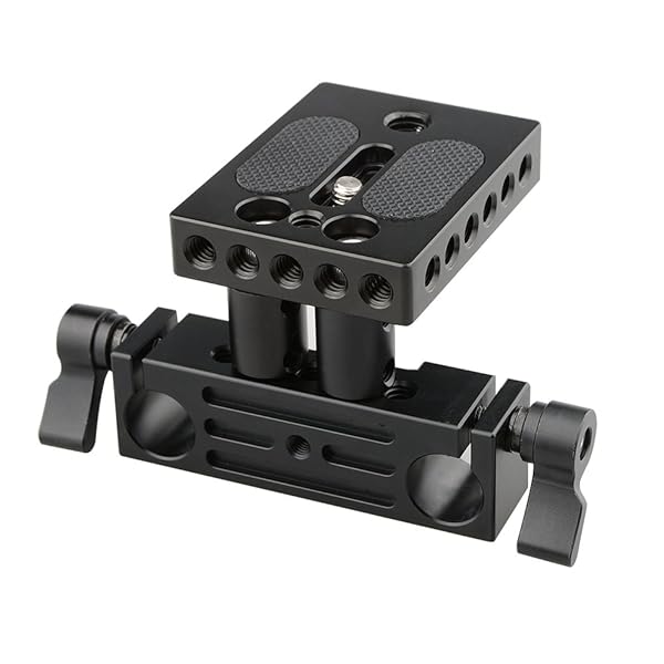 CAMVATE DSLR Baseplate Mount with Railblock Height Riser for 15mm Rail Rod Support System for Stable Filming