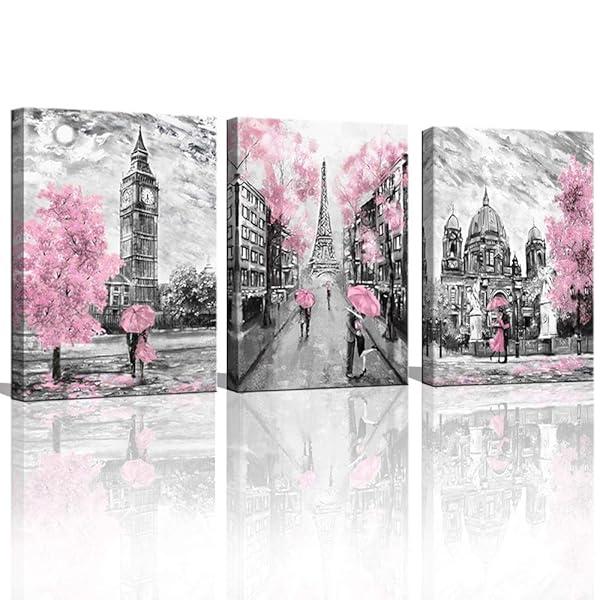 CANVASZON Black & White Canvas Art: Paris & London Theme Decor for Living Room, Bedroom & Bathroom