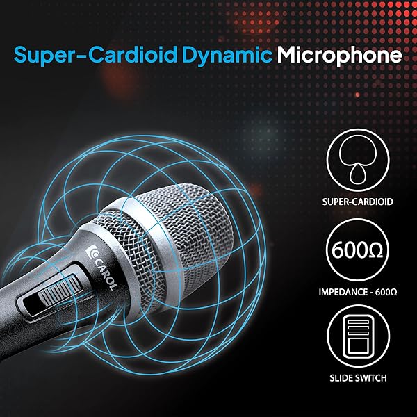 CAROL AC-900S Dynamic Vocal Microphone: Supercardioid, ON/OFF Switch, 14.8ft XLR Cable for Singing & Studio Recording - Image 5