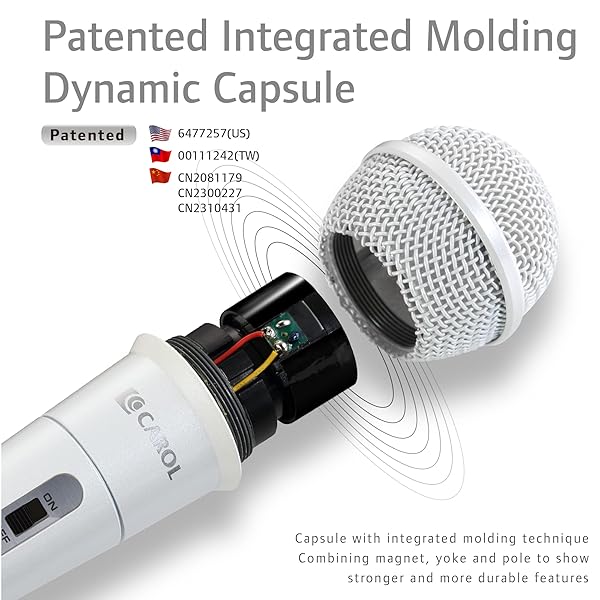 "CAROL MUD-525 White Cardioid Dynamic Microphone for Singing & Conferences - Includes 14.8ft XLR to 1/4" Cable" - Image 3