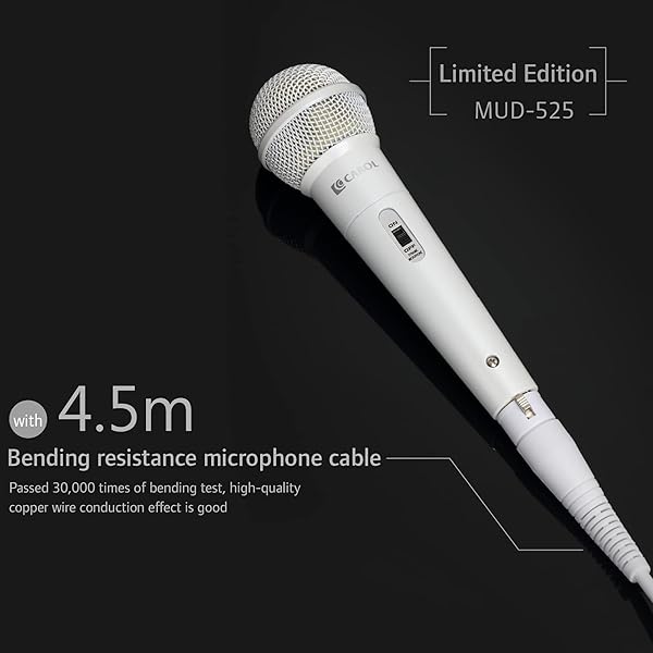 "CAROL MUD-525 White Cardioid Dynamic Microphone for Singing & Conferences - Includes 14.8ft XLR to 1/4" Cable" - Image 5