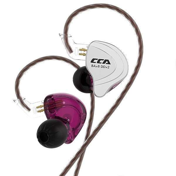 CCA C10 HiFi In-Ear Headphones: 5-Driver Hybrid Design with Detachable Cable - Purple (No Mic) - Image 2