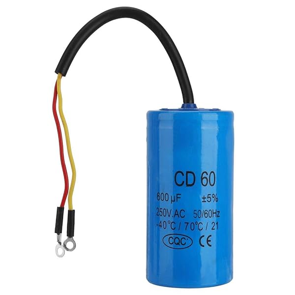 CD60 Run Capacitor 250V AC 600uF for Air Compressor - High-Quality Motor Capacitor with Wire