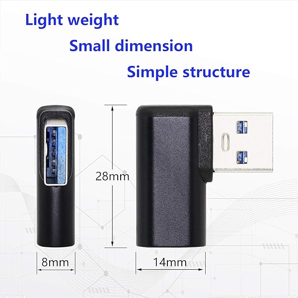 CERRXIAN 90 Degree USB C to USB A Adapter Right Angle Left Angle USB A 3.0 Male to USB Type C 3.1 Female Connector 2-Pack - Image 7