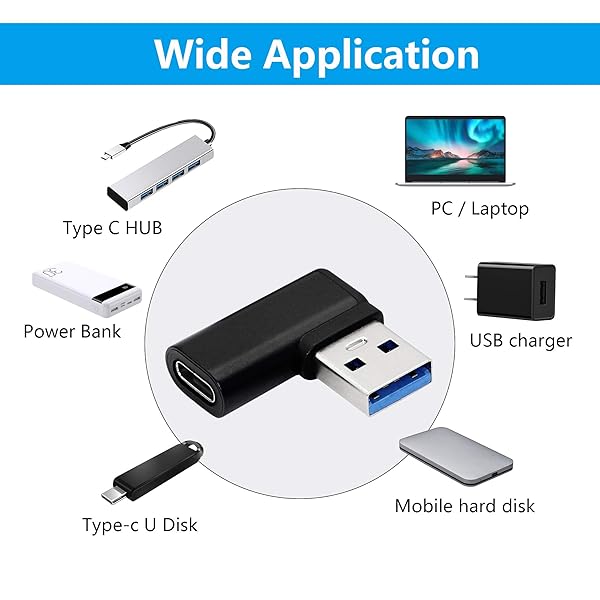 CERRXIAN 90 Degree USB C to USB A Adapter Right Angle Left Angle USB A 3.0 Male to USB Type C 3.1 Female Connector 2-Pack - Image 8