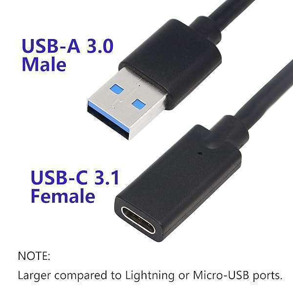 CERRXIAN USB 3.0 Type A to Type C Female Adapter - 3ft Connector Converter (Black) - Image 2