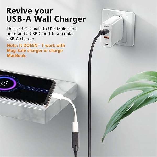 CERRXIAN USB 3.0 Type A to Type C Female Adapter - 3ft Connector Converter (Black) - Image 4