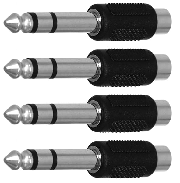 CESS 6.35mm TRS Male to RCA Female Adapter - 4 Pack Silver Connectors for Audio Devices
