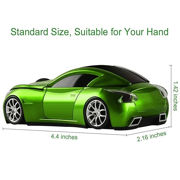 CHUYI Cool Car Shaped Wireless Mouse - 1600DPI Portable Cordless Mice for Travel, Office & Home (Green) - Image 4