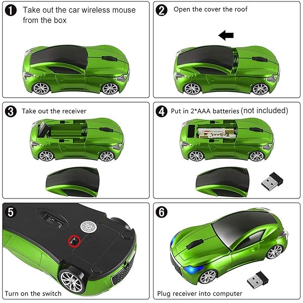 CHUYI Cool Car Shaped Wireless Mouse - 1600DPI Portable Cordless Mice for Travel, Office & Home (Green) - Image 5