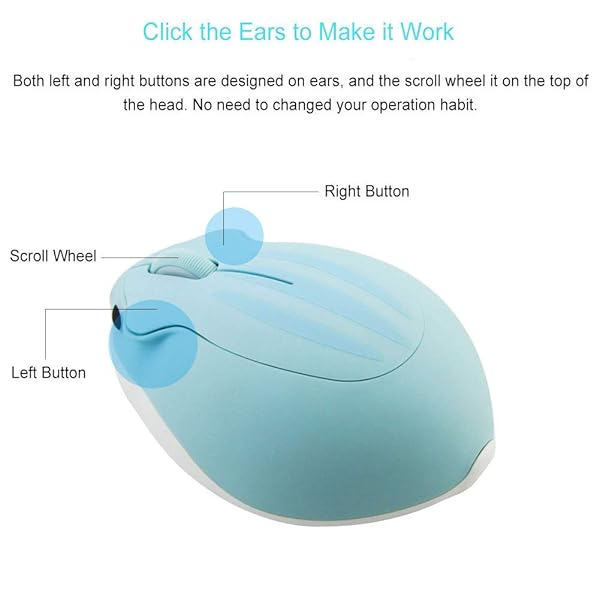 CHUYI Hamster Wireless Silent Mouse - Cute 1200DPI Portable Mice for Kids, Travel, Home & School - Perfect Gift in Light Blue - Image 3