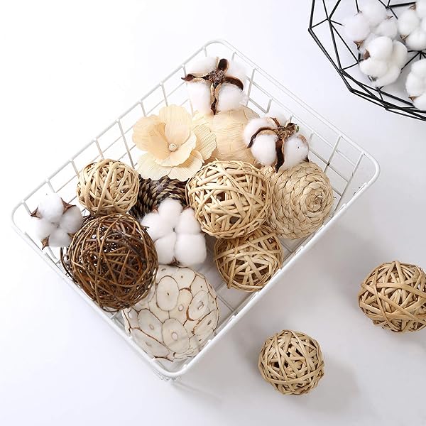 Decorative Rattan Balls for Home Decor | Assorted Spherical Wicker & Cotton Filler for Bowls & Vases - Image 7