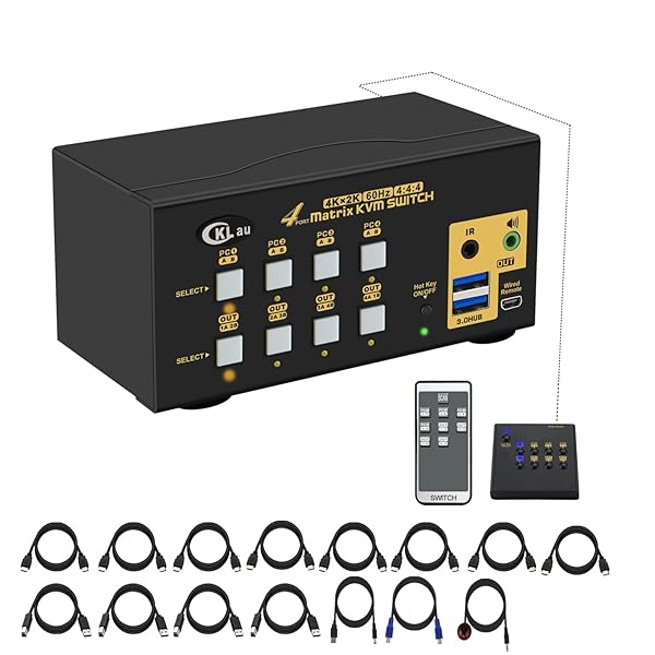 CKLau USB 3.0 4x2 KVM Switch: Dual Monitor HDMI 4K@60Hz with Audio & Cables - Supports EDID, HDMI 2.0, HDR 10