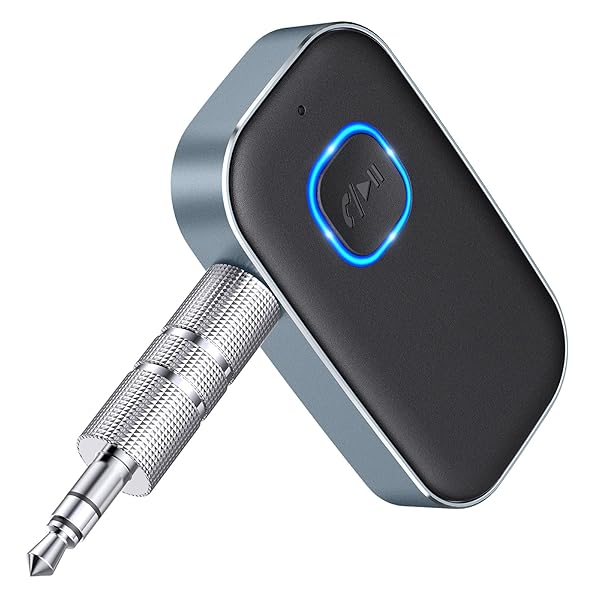 Comsoon 2021 Upgraded Bluetooth AUX Adapter for Car Noise Cancelling Music Receiver 16H Battery Life Dual Connect Black Gray