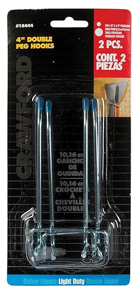 CRAWFORD PROD DIV OF JARDEN SAFETY CRAWFORD 4-Double Arm Peg Hook 1/8-Inch 2-Pack - Durable Storage Solution for Organizing