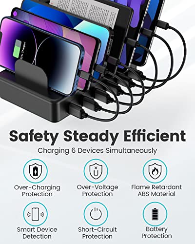 CREATIVE DESIGN 50W 6 Ports Multi Charger Station with 6 Charging Cables, USB Charging Dock for Multiple Devices, Compatible with Cellphone iPad - Image 3