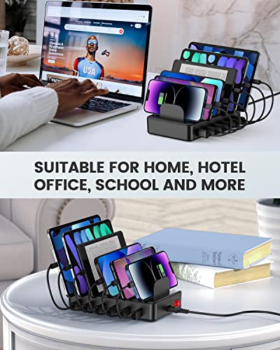 CREATIVE DESIGN 50W 6 Ports Multi Charger Station with 6 Charging Cables, USB Charging Dock for Multiple Devices, Compatible with Cellphone iPad - Image 5