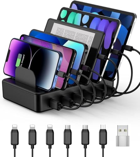Creative CREATIVE DESIGN 50W 6 Ports Multi Charger Station with 6 Charging Cables, USB Charging Dock for Multiple Devices, Compatible with Cellphone iPad