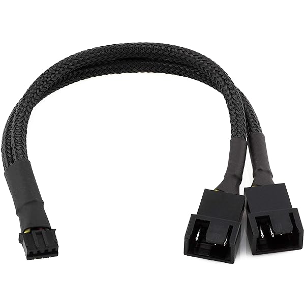 CRJ Micro 4-Pin GPU Dual Fan Adapter Cable - 6-Inch PWM Connector for 3-Pin & 4-Pin PC Fans - Black Sleeved