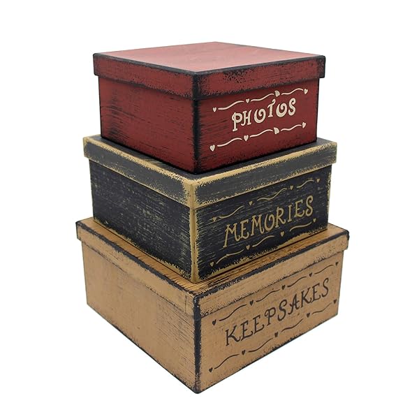 CVHOMEDECO Vintage Square Nesting Boxes Set of 3 - Perfect for Photos & Keepsakes, 9x9x4.5 Inch - Image 3