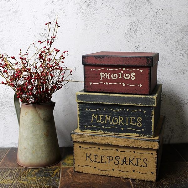 CVHOMEDECO Vintage Square Nesting Boxes Set of 3 - Perfect for Photos & Keepsakes, 9x9x4.5 Inch - Image 4