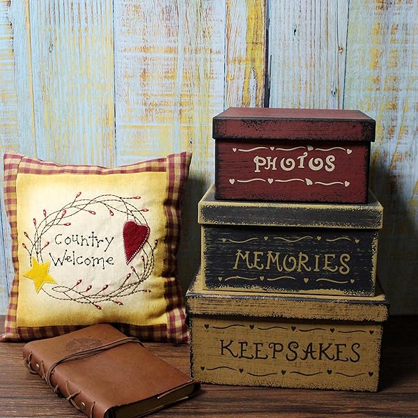 CVHOMEDECO Vintage Square Nesting Boxes Set of 3 - Perfect for Photos & Keepsakes, 9x9x4.5 Inch - Image 5