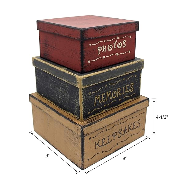 CVHOMEDECO Vintage Square Nesting Boxes Set of 3 - Perfect for Photos & Keepsakes, 9x9x4.5 Inch - Image 6