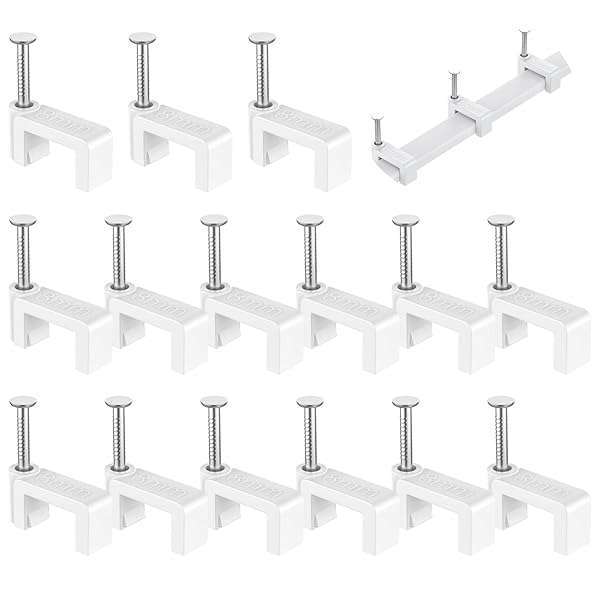 AOPOCKAN TECH 100 White Cable Clips for Cat6/Cat7/Cat8 - 8mm Cord Holders with Steel Nails - Perfect for Flat Ethernet Cables