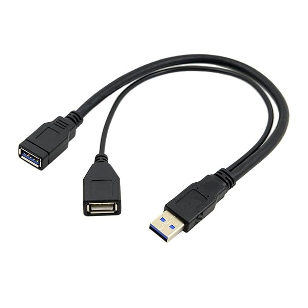 Cablecc Black USB 3.0 Male to Dual USB Female Extra Power Data Y Extension Cable for 25 Inch Mobile Hard Disk