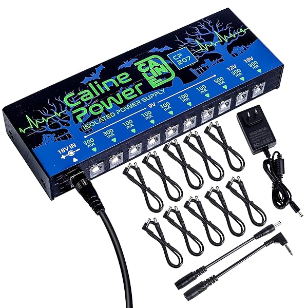 Caline CP-207 Guitar Pedal Power Supply, True Isolated Pedal Board Power Supply with 10 Totally Isolated DC 9V 12V 18V Outputs(100mA 300mA 500mA),