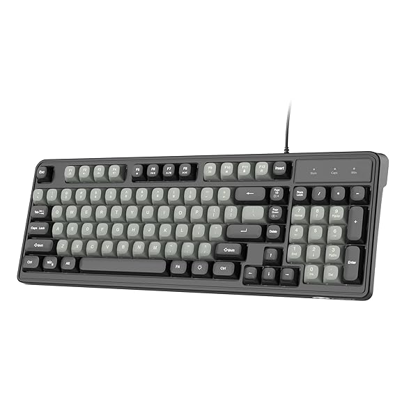 Camiysn Wire Gaming Keyboard, 7 Colorful Rainbow Backlight Classic Gaming Keyboard (Black and Grey)