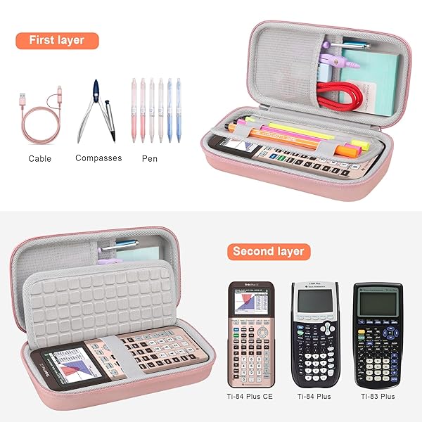 Canboc Carrying Case for Texas Instruments Ti-84 Plus CE TI-84 Plus TI-83 Plus Graphing Calculator Rose Gold Mesh Bag for Cables and Manual - Image 4